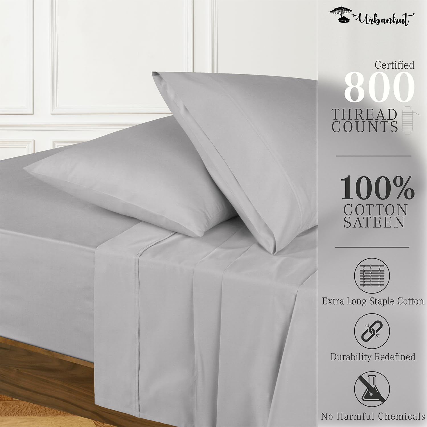 URBANHUT Set di lenzuola doppie in cotone egiziano a 700 fili, 4