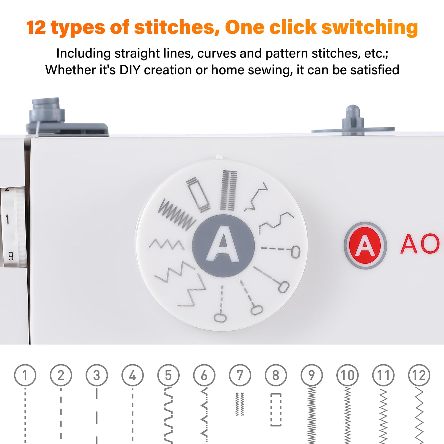 Household Sewing Machine Y825 for Beginners with Extension Table & 12 Stitch Applications 2-Speed 2-Thread with Foot Pedal and Reverse Stitch & 42-Piece Sewing Kit & LED Light for Adults Heavy Duty