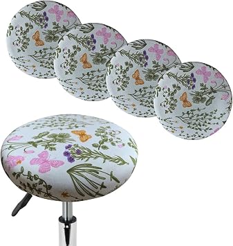 Levoberg Stool Cover Round 4 Pack Printed Bar Stool Seat Slipcover Stretch Rolling Stool Cover with Elastic Round Swivel Stool Cushion Cover Washable Round Barstool Covers Protector 13-20inch #5