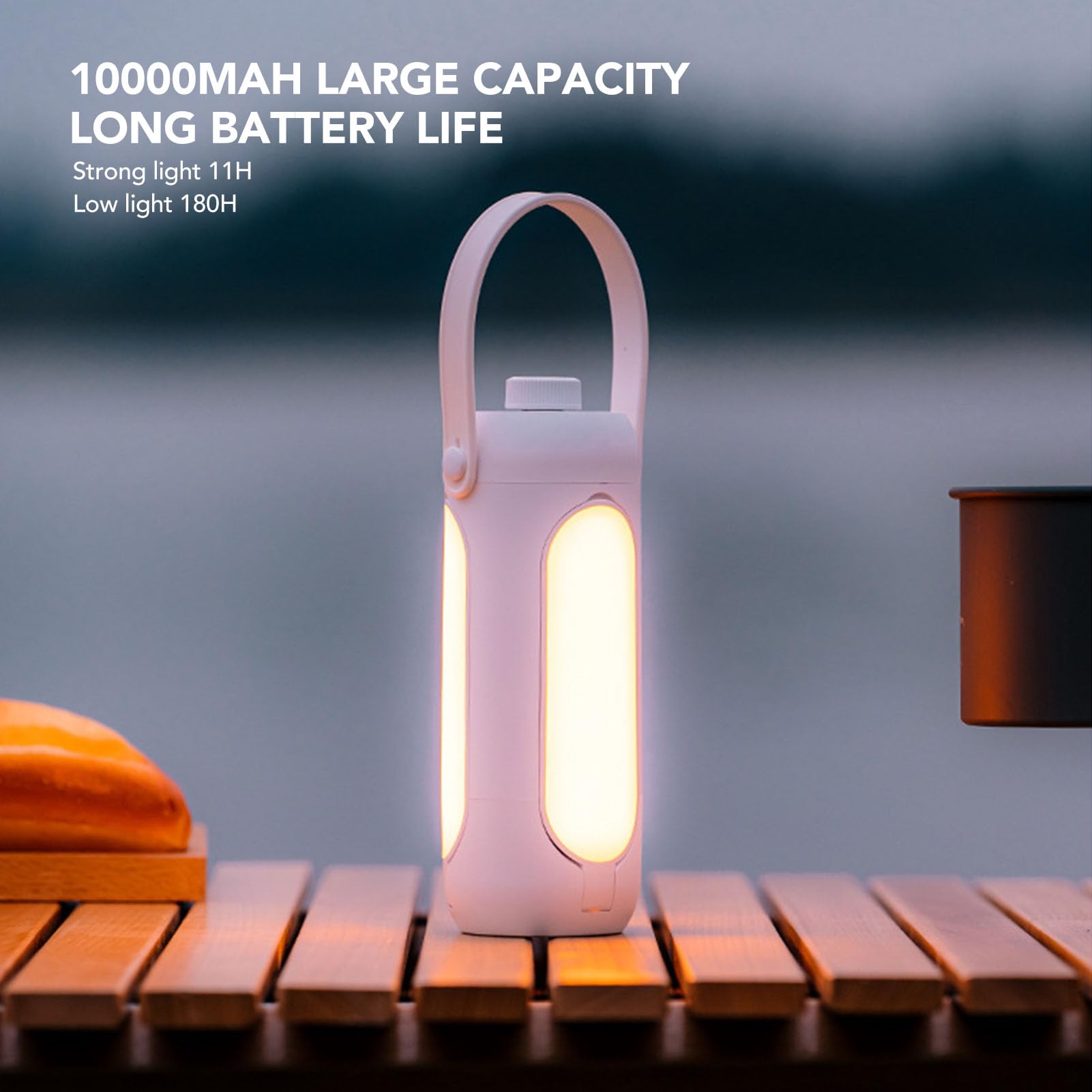 Luci da Campeggio Pieghevoli Pieghevoli Sospeso USB Lanterna Ricaricabile da 10000 MAh per Gite Campeggio Picnic (WHITE)