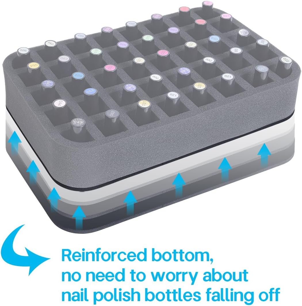 Nail Polish Organizer Holder Foam Pad with Slots for Storage 40 Bottles (15ml/0.5fl.oz) Nail Polish or Essential Oil Tray for Drawers Black