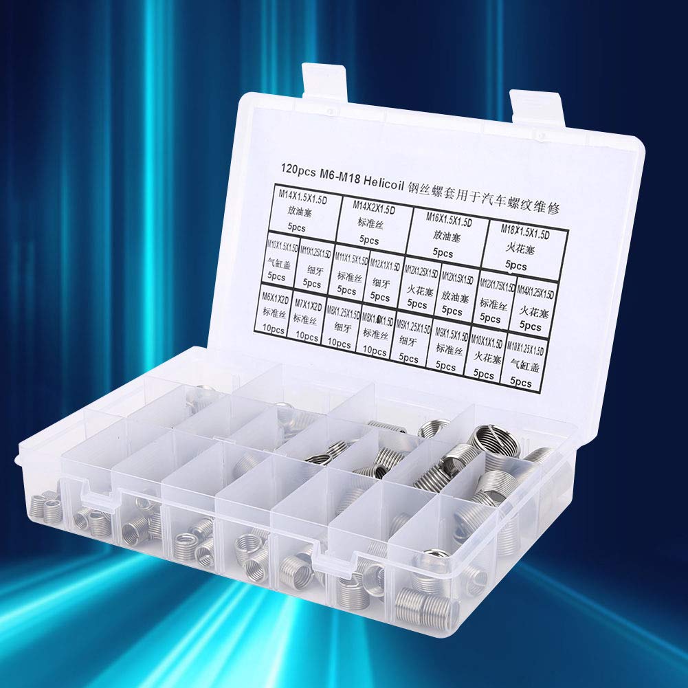 Helicoils, 120 sztuk, M6, M7, M8, M9, M10, M11, M12, M14, M16, M18, stal nierdzewna, Helicoil, typ, gwint metryczny, zestaw naprawczy