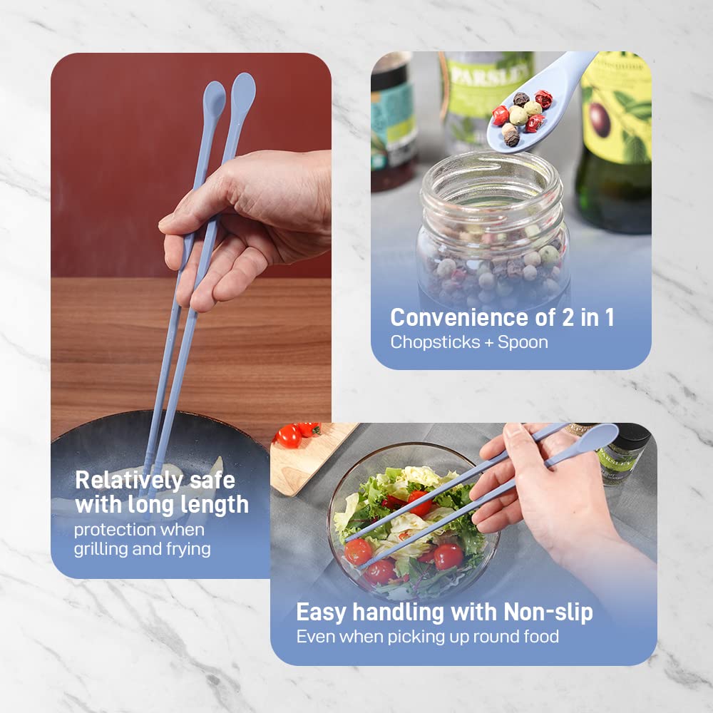 Long Silicone Cooking Chopsticks with Spoon 12 Inch, Blue 2 Pairs — Amazon image 6