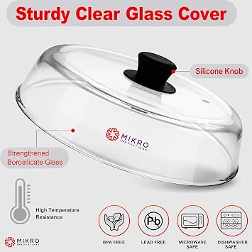 10.5-Inch Glass Microwave Splatter Cover Borosilicate Glass Food Plate Splatter Guard with Vent Hole, BPA-Free, Easy-Grip Silicone Knob, Dishwasher Safe (1, Black, 10.5in)