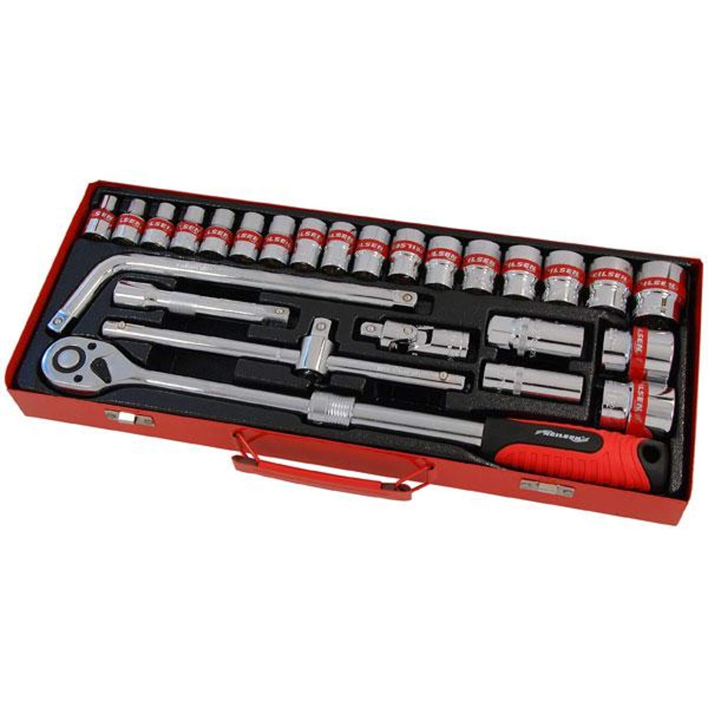 26Pc 1/2" Dr Socket Set, Metal Case, Extendable Ratchet (Genuine Neilsen Ct1339) 5060028093397