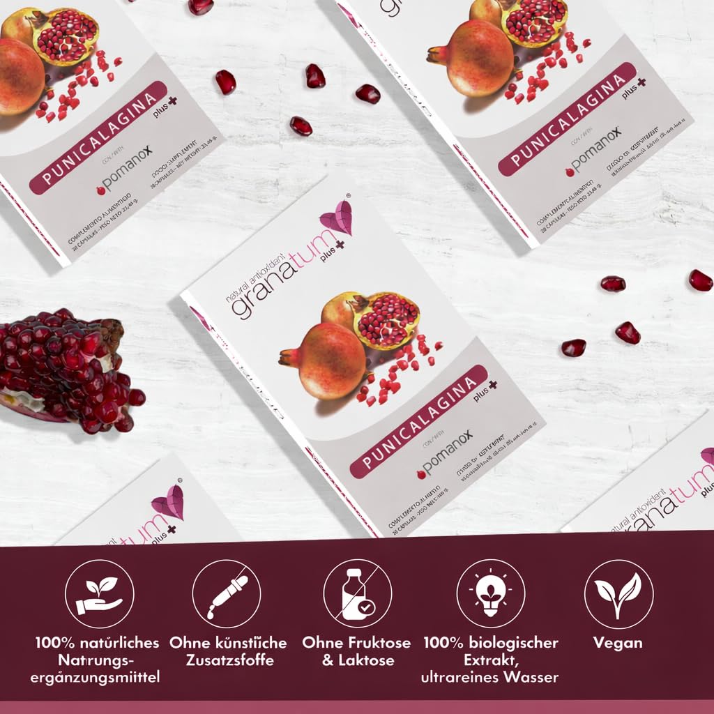 Granatum Plus - Punicalagin Plus - Nahrungsergänzungsmittel - Gewonnen aus Granatäpfeln - Antioxidatives Supplement - Verdauung und Stoffwechsel - Hautpflege - Hergestellt Spanien - 3 Box 28 Tabletten