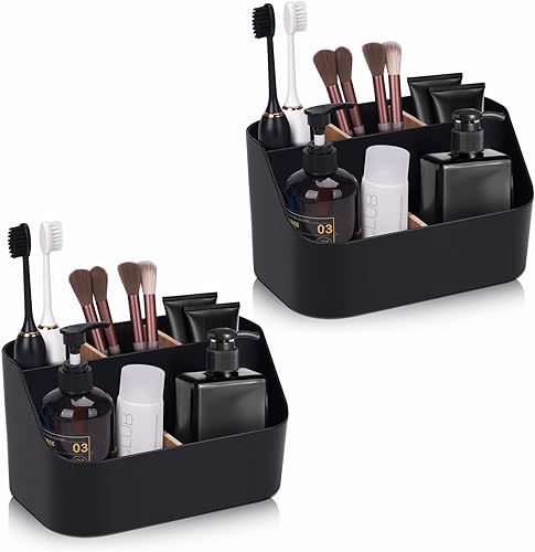 Miniatura 7 de Ayswupt Porta cepillos de dientes eléctricos para baños, soporte de cepillado de dientes negro, organizador de pasta de dientes con separadores de