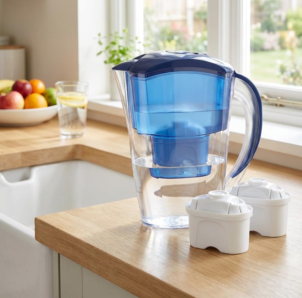 Suinga Jarra Purificadora Agua 2 litros + 3 Filtros de Recambio | Jarra Filtradora de Agua | Filtrado de agua Osmosis Casa