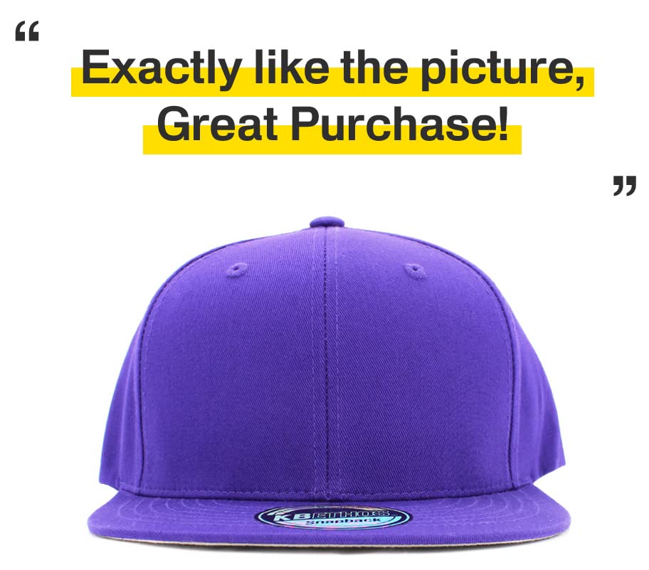 Image of KBETHOS Classic Snapback Hat Blank Cap Underbrim Cotton Wool Blend Flat Visor Adjustable Unisex