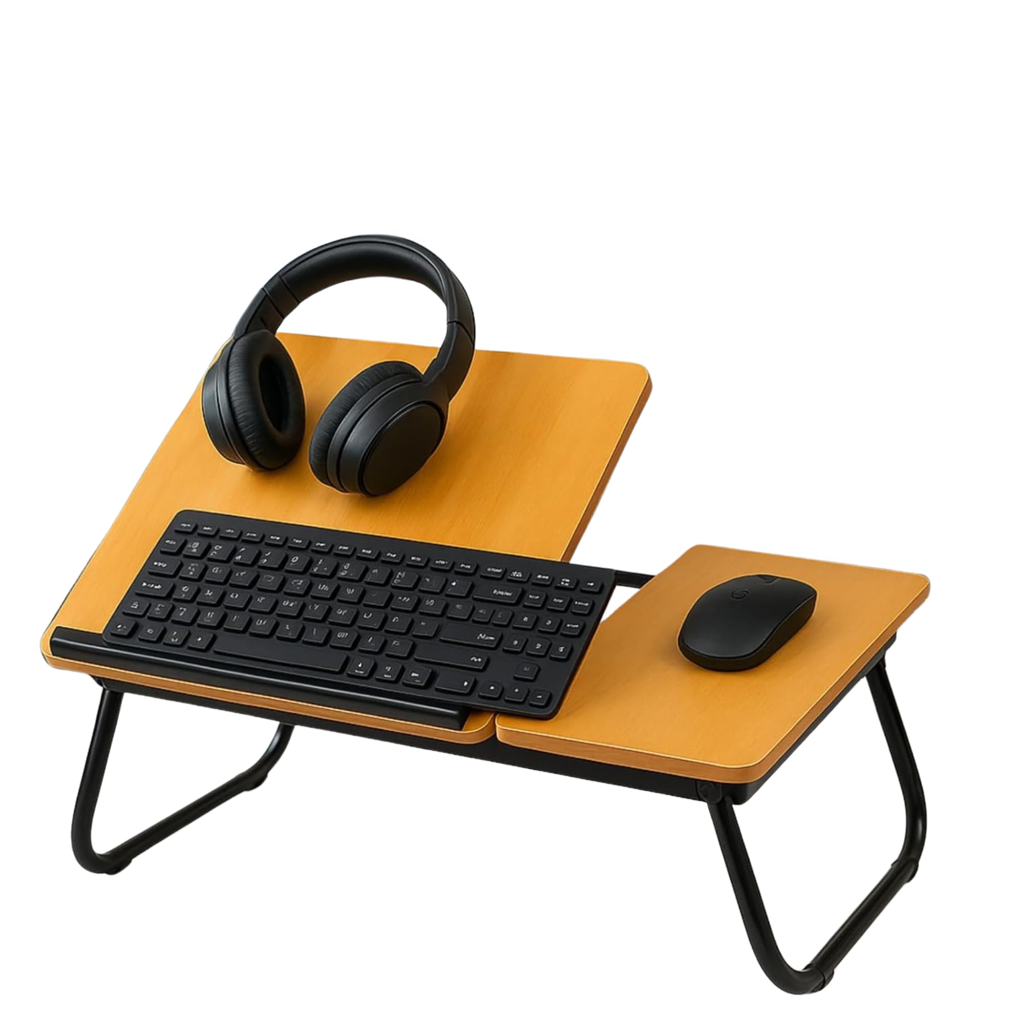 Laptop Bed Table with Foldable Legs & Cup Holder - Adjustable Folding Laptop Desk for Bed, Sofa, Floor or Office - Portable Lap Desk Tray with Book & Notebook Stand (Brown)