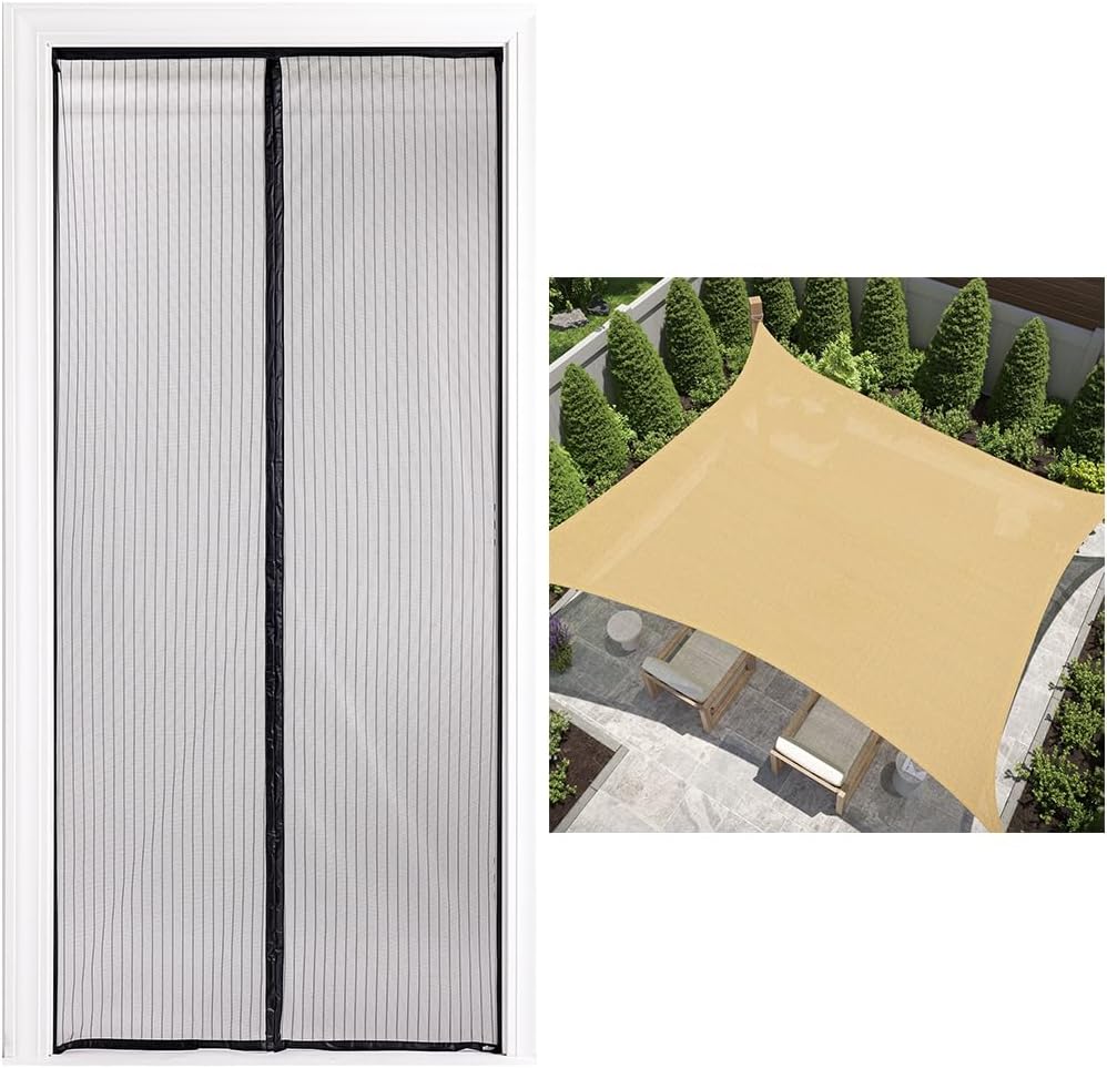 Gorilla Grip Magnetic Screen Door and Sun Shade, Magnet Closure in 38x82 Inch Easy Install in Black Color, Sunshade in 10x13 FT in Sand Color, Rust Resistant, 2 Item Bundle