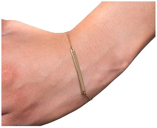 Elegant jewel box Dainty bar bracelet with custom engraving, Personalized solid gold bar bracelet in solid gold 9k,14k &18k, Custom bar bracelet for