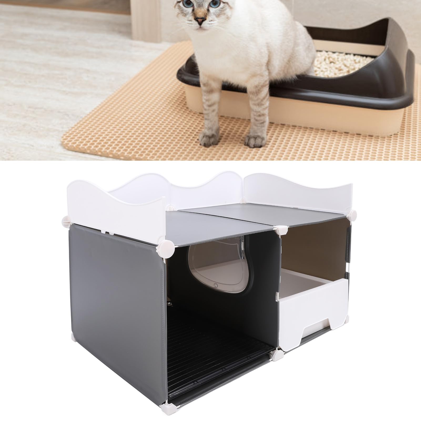 Geschlossene Katzenstreu Box mit Splash Guard Schublade | Mit Duft Kontrolle überdachte Wurf Box für Katzen im Innenbereich | Abnehmbarer Deckel Kitty Litter Box mit Matte, groß (Grau)