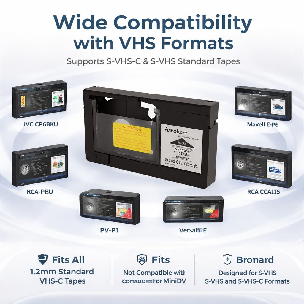 Adaptadores de Casete VHS-C, convertidores de Casete VHS estándar para cámaras VHS-C SVHS, compatibles con JVC, No Compatibles con 8mm/minidv/hi8