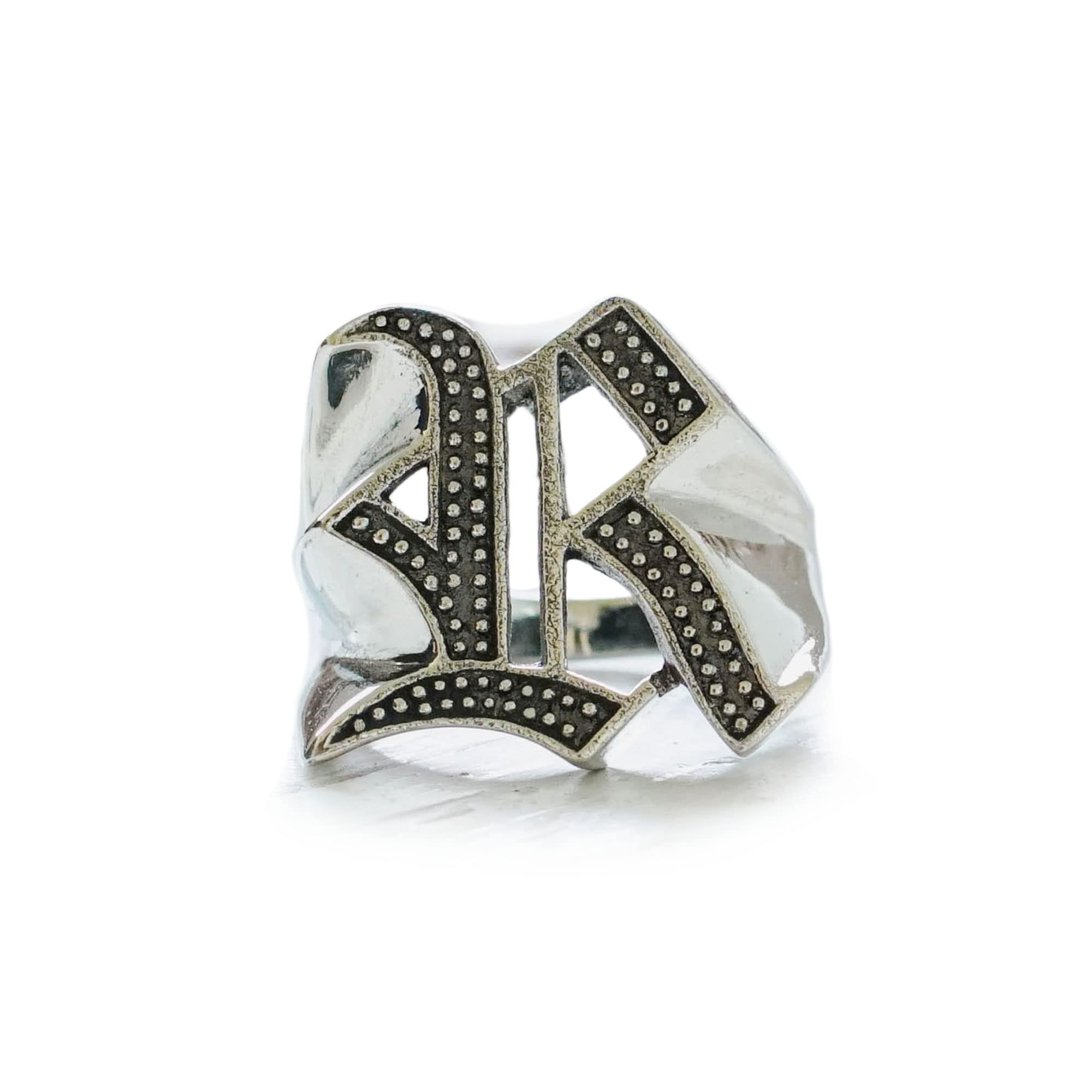 R letter old english ring men sterling silver 925 biker handmade personal initials name (12.5)
