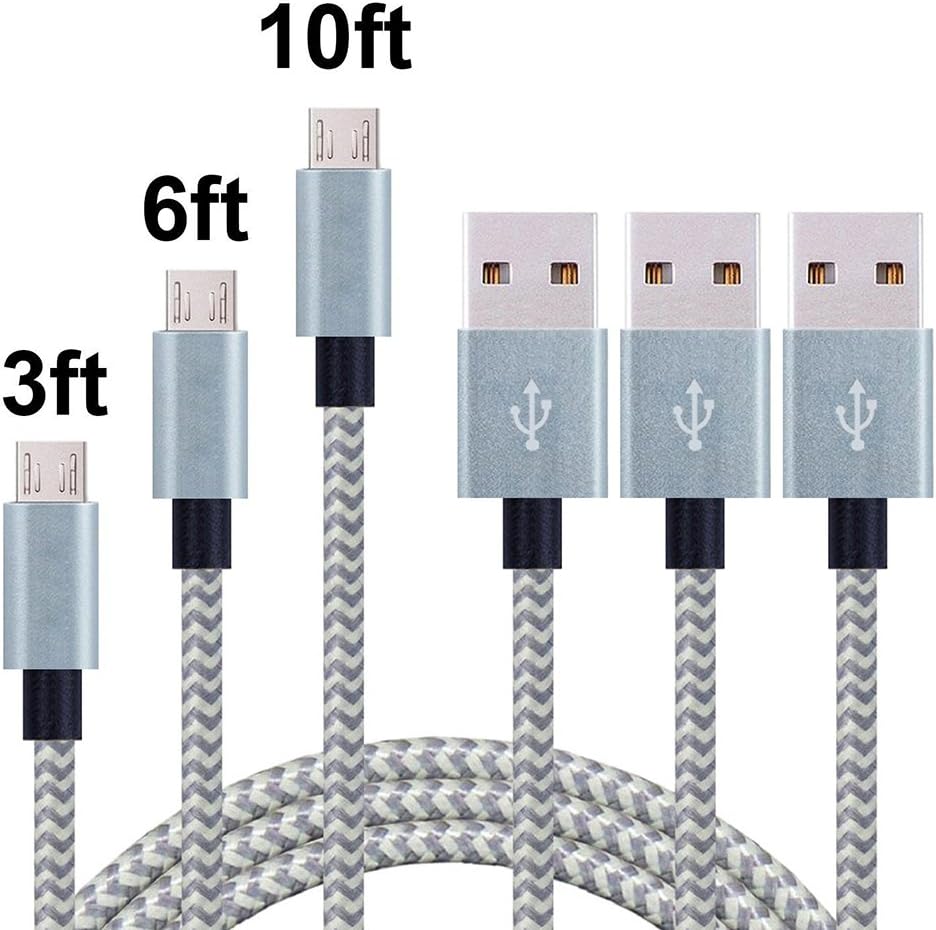 COCOFU (3Pack) Micro USB Cable,3FT 6FT 10FT Extra Long Nylon Braided Universal Micro USB Charger High Speed Sync&Charge Cord Wire for Android,Samsung,HTC,Motorola,Sony,Nokia and More (Silver+Gray) ¡­