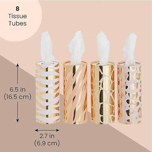 Miniatura 2 de Zodaca Paquete de 8 pañuelos cilíndricos redondos para portavasos de automóvil, 2.7 x 2.7 x 6.5 pulgadas, 4 cajas de pañuelos cilíndricos dorados