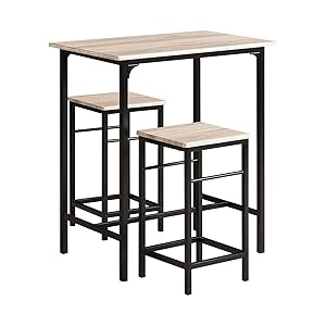SoBuy Juego de Mesa Alta para Comedor, Conjunto de Bar con 2 Taburetes, Mesa de Cocina Moderna Ideal para Espacios Reducidos, OGT10-N