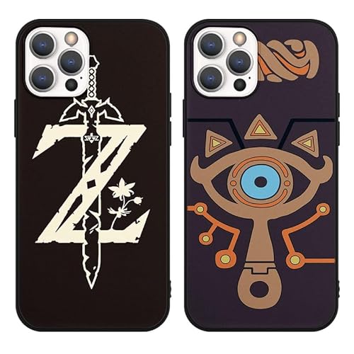 [2 Pièces] Coque pour Apple iPhone 12/12 Pro 6,1", Coque en Silicone Noir avec The Legend of Zelda Breath of The Wild Motif Étui Housse de Protection Souple TPU Cover pour iPhone 12 Pro