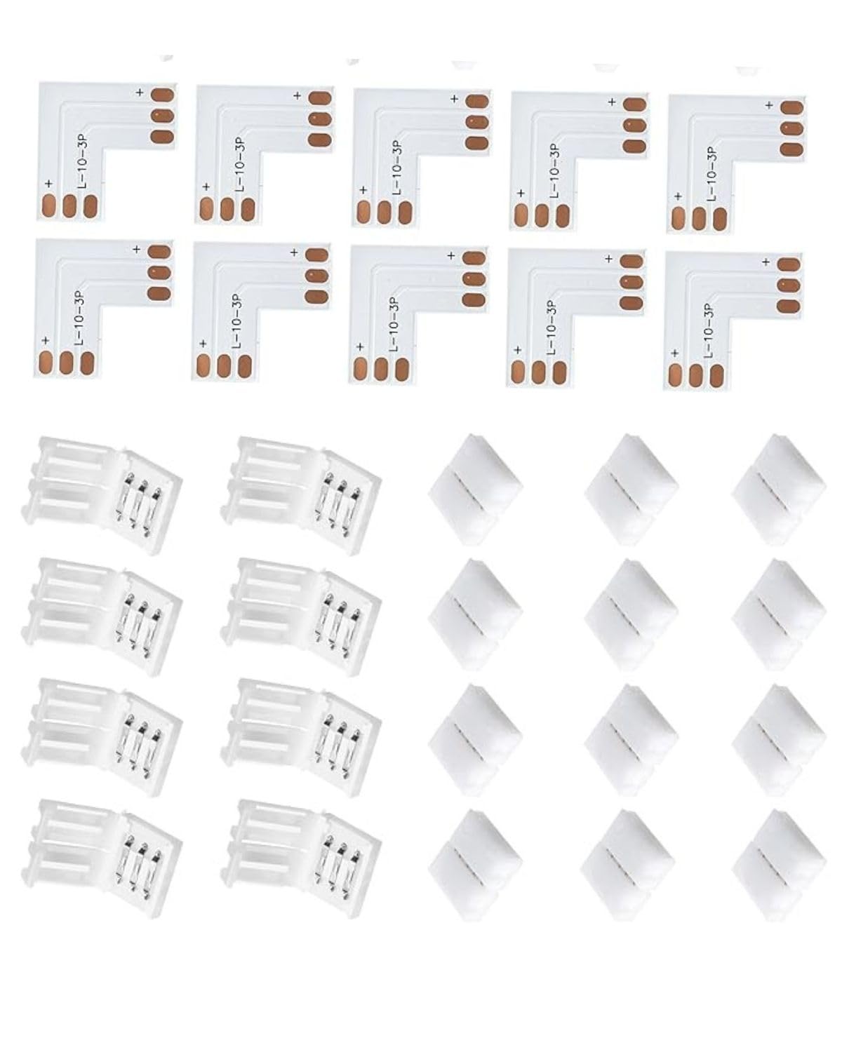 SNOOGG 22 piece Mix Pack of 3 pin L Shape 10 piece and 12 Piece Solderless and Gapless Connector 8 mm Unwired for LED Strips Terminal Extension-image-6