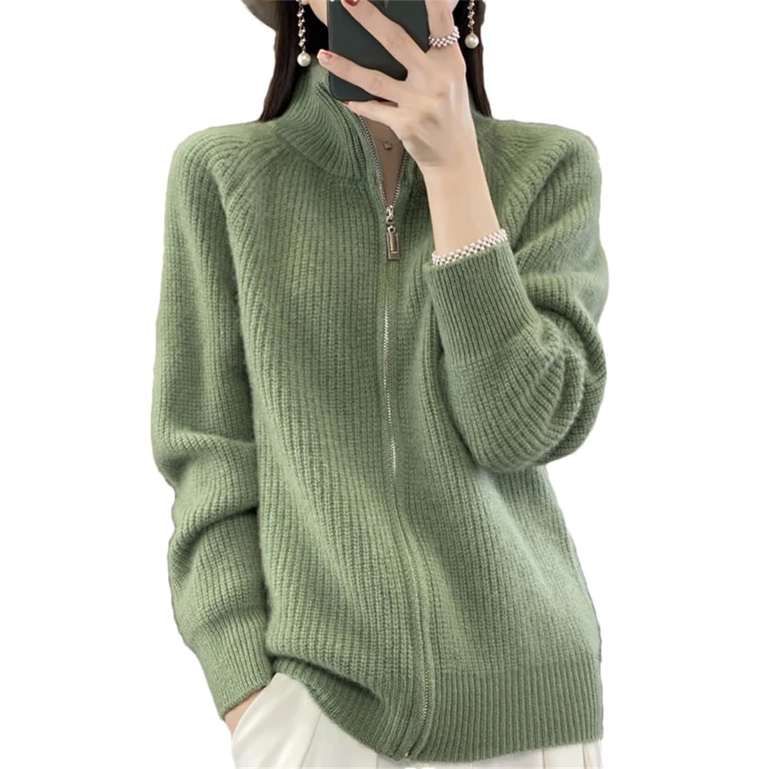 Generic Women's Pure Wool Zipper Sweater Cardigan Stand Collar Cashmere Knitted Coat