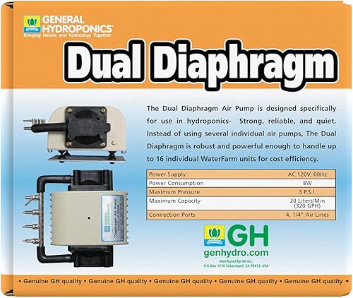 Miniatura 7 de General Hydroponics HGC728040 Bomba de aire de doble diafragma 320 GPH 4 salida