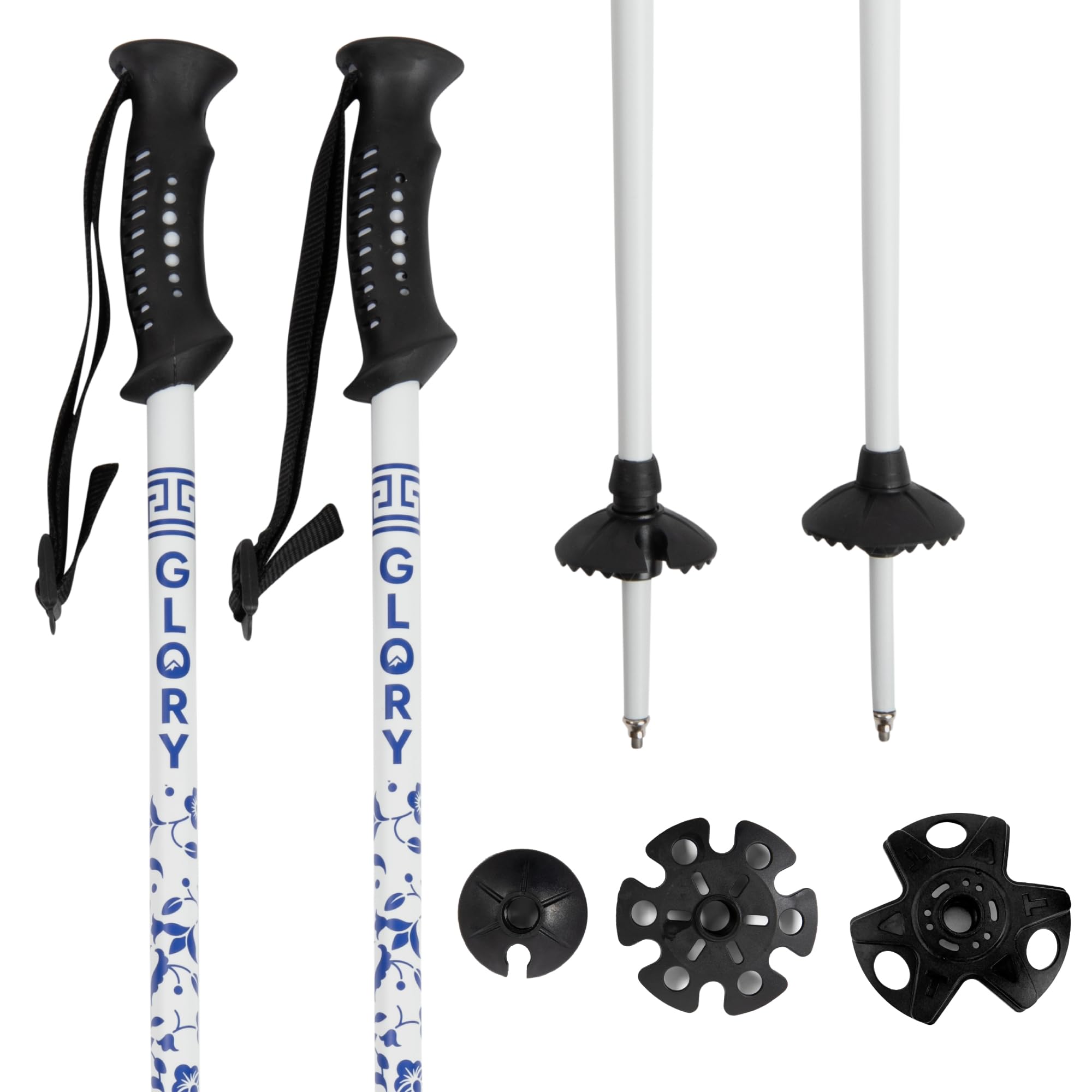 Glory Ski Poles for Adults - Ultra Durable Downhill 6 Series Aluminum Shaft Ski Poles for Men and Women - Snow Skiing Gear for All Mountain, Free Style Skiing (Porcelain, 120 CM)