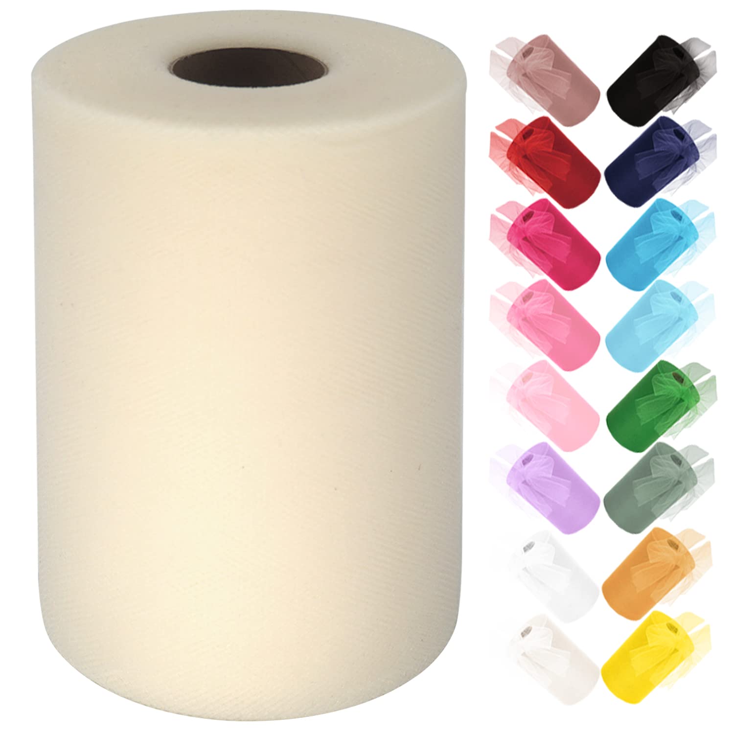 Tulle Fabric Roll 6 Inches x 100 Yards (15cm x 91m) Tulle for Tutu Dress Pom Poms Gift Wrapping Baby Shower Wedding Decor (Ivory)