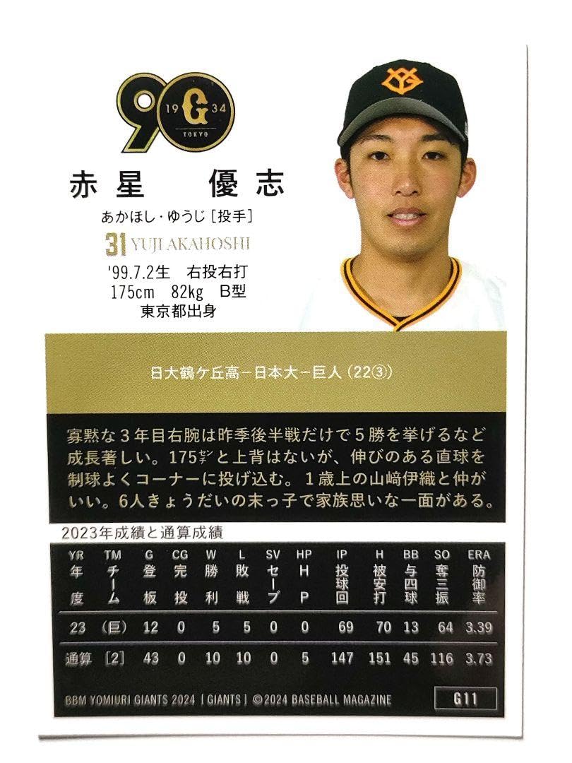 Amazon.co.jp: 赤星優志 キラカード 2024 BBM 読売ジャイアンツ