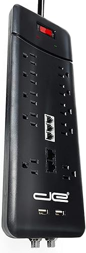 Miniatura 9 de Digital Energy Regleta protectora de sobretensiones resistente de 10 salidas de enchufe recto de 3500 julios, cable de extensión de 25 pies de