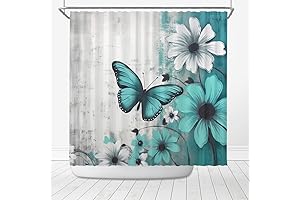 Butterfly Garden Printed Fabric Bathroom Shower Curtain with Hooks