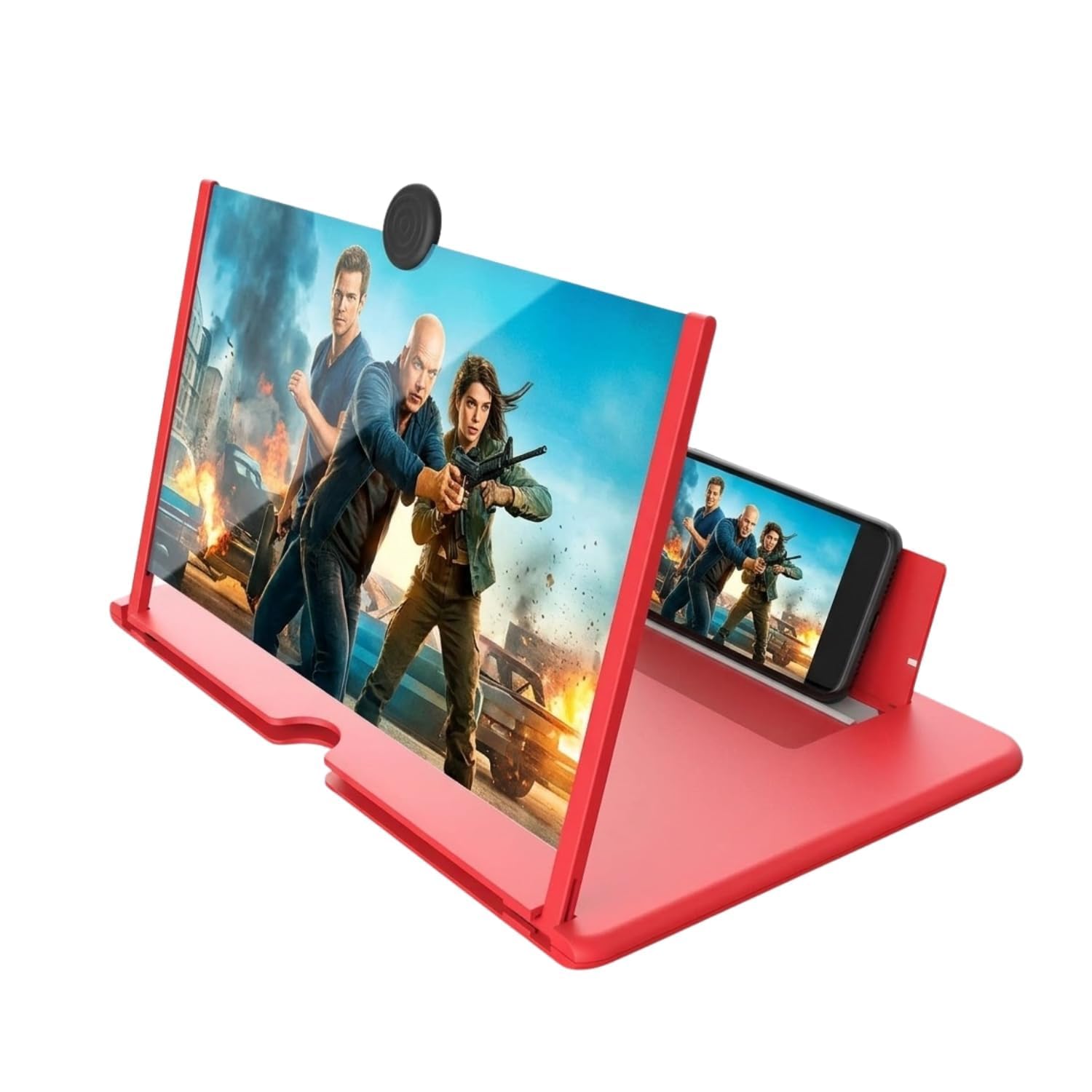 12 Inch Mobile Screen Magnifier for Smartphones, HD Optical Display Amplifier, Foldable Hands-Free Phone Stand for Movies, Videos, Reading, Gaming & Online Learning (Red)-image-25