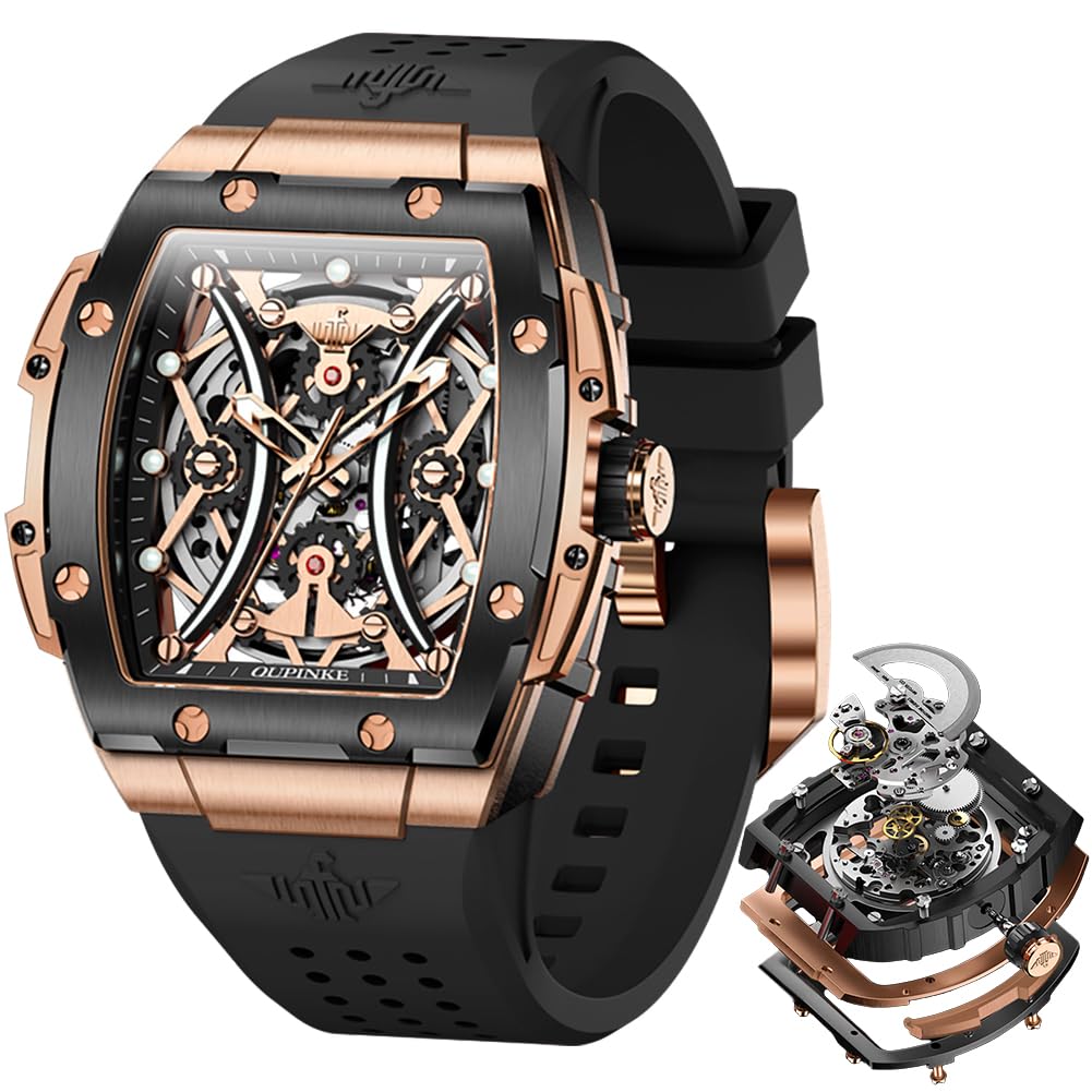Watch Men Self Winding Luxury Skeleton Mechanical Business Dress Square Wrist Watches Cal…