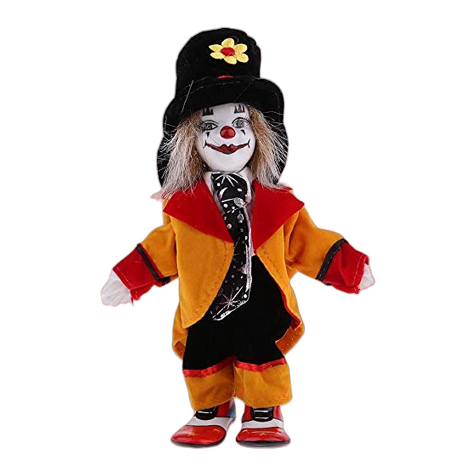 Nostalgic Porcelain Clown Doll Figurine, Bright Outfit, Collectible Statue for Crafts, Tabletop Display Decoration, Porcelain Figurine Decoration