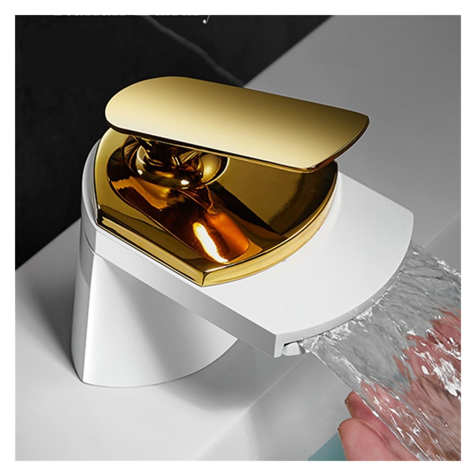 Grifos de lavabo de cascada de baño de grifo blanco, grifo mezclador de lavabo de un solo orificio con soporte único, agua fría y caliente(SLT203-S)