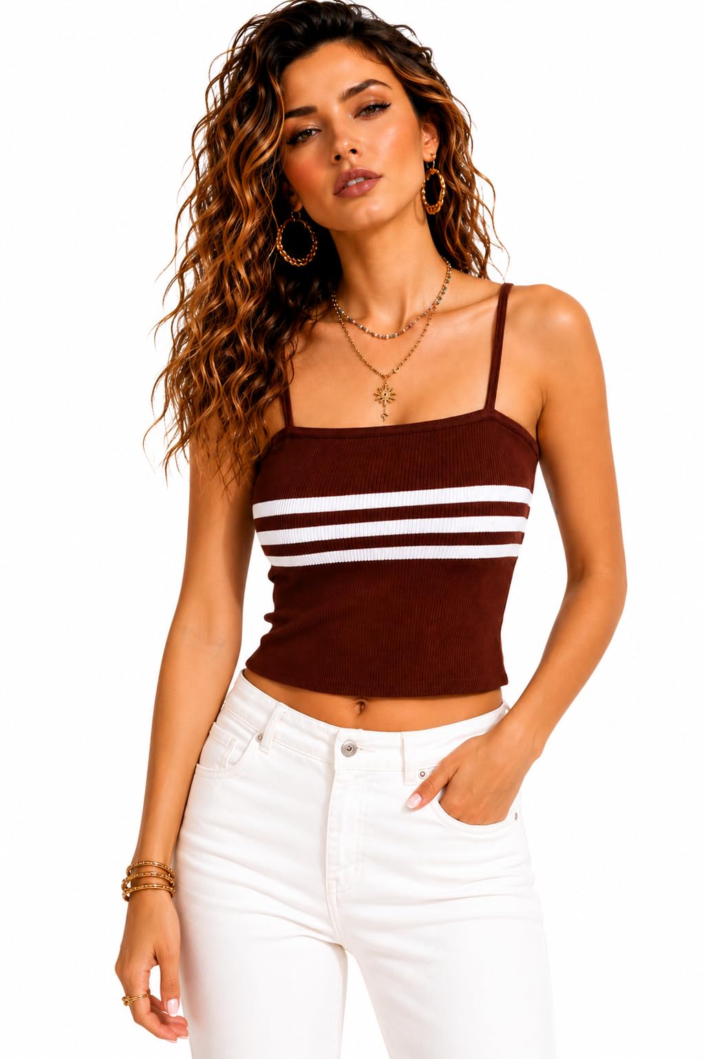 charvi overseas Women Ribbed Striped Crop Top | Sleeveless Spaghetti Strap Camisole | Stretchable Slim Fit Casual Top for Women & Girls-picture-42