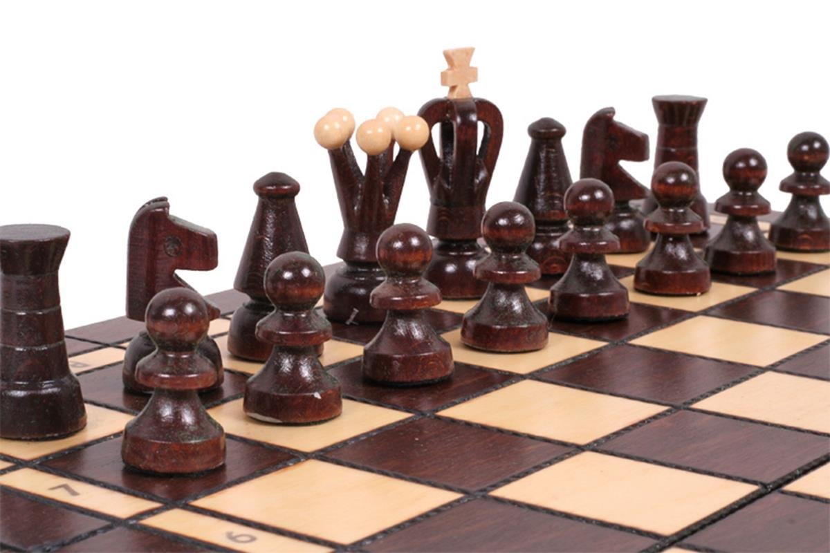 Sunrise Chess & Games - Scacchi e dama gioco in legno 2 in 1 35 x 35 cm - Piccola scacchiera pieghevole con pezzi in carpino