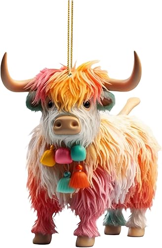 Miniatura 2 de Lindo adorno colgante decorativo de vaca de dibujos animados para árbol de Navidad, autos, mochilas, colgantes de vaca de las tierras altas de