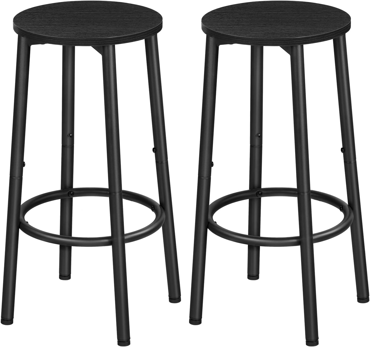 HOOBRO Bar Stools, Set of 2 Bar Chairs, Kitchen Round Height Stools with Footrest, Breakfast Bar Stools, Sturdy Steel Frame, for Dining Room, Kitchen, Party, Easy Assembly, Black BK03BY01N1