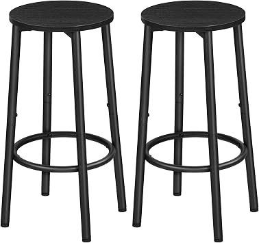 HOOBRO Bar Stools, Set of 2 Bar Chairs, Kitchen Round Height Stools with Footrest, Breakfast Bar Stools, Sturdy Steel Frame, for Dining Room, Kitchen, Party, Easy Assembly, Black BK03BY01