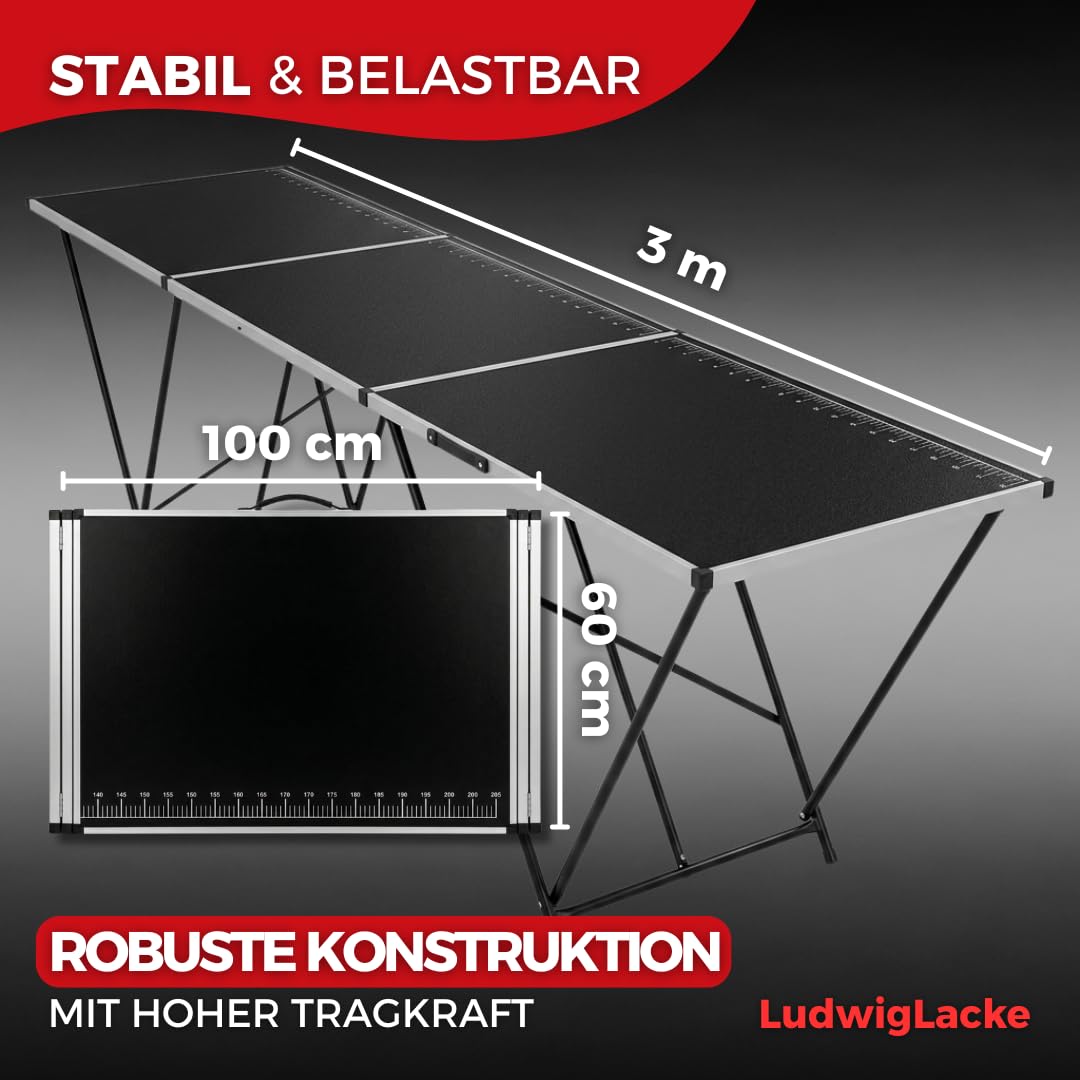 Ludwig Lacke® Table à tapisser [Set professionnel de 3 pièces] – Table pliante [extra stable 90 kg] – Table multifonction [Hauteur réglable et peu encombrante] 100 x 60 cm Table de camping Table de