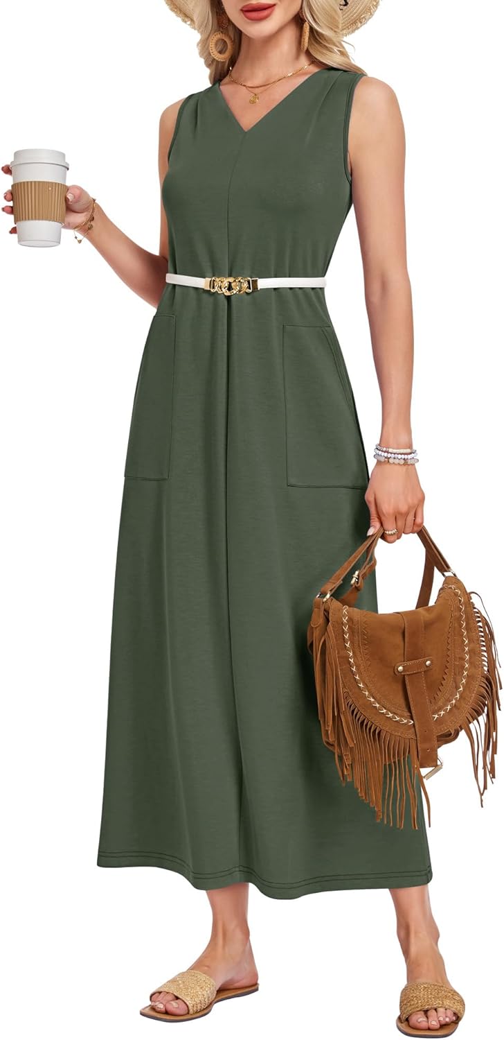 MISFAY Women Summer Maxi Dress 2026 Sundress Wrinkle-Free Casual Beach Long Dress Sleeveless Vacation Maxi Dress with Pockets - Image 2