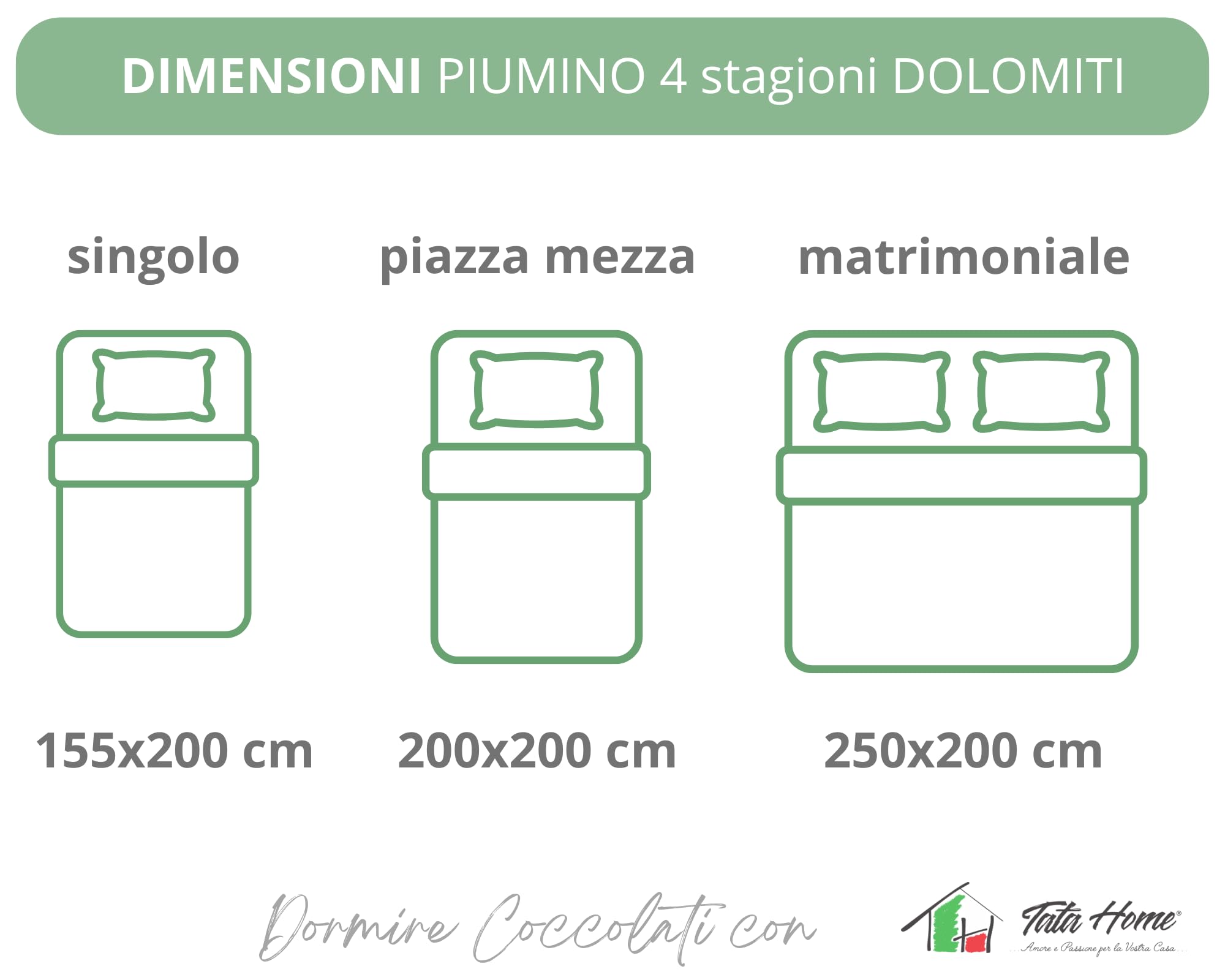 Tata Home Piumino 4 Stagioni Singolo in Morbida Microfibra Doppio Piumone Unibile con Bottoni per Sacco per Tutte le Stagioni Misura 155X200 cm Made in Italy Mod. Dolomiti