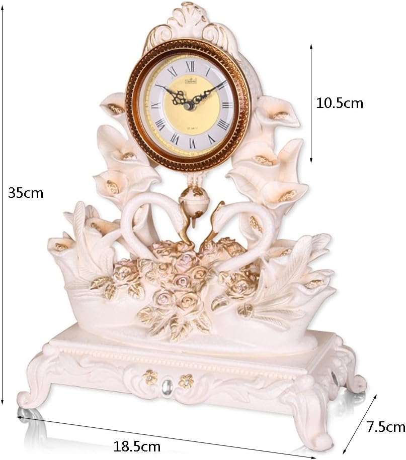 European Retro Mantel/Mantle Rhythm Quartz Clock swan Living Room Desk Shelf Clocks Decoration (Color : Light Yellow)