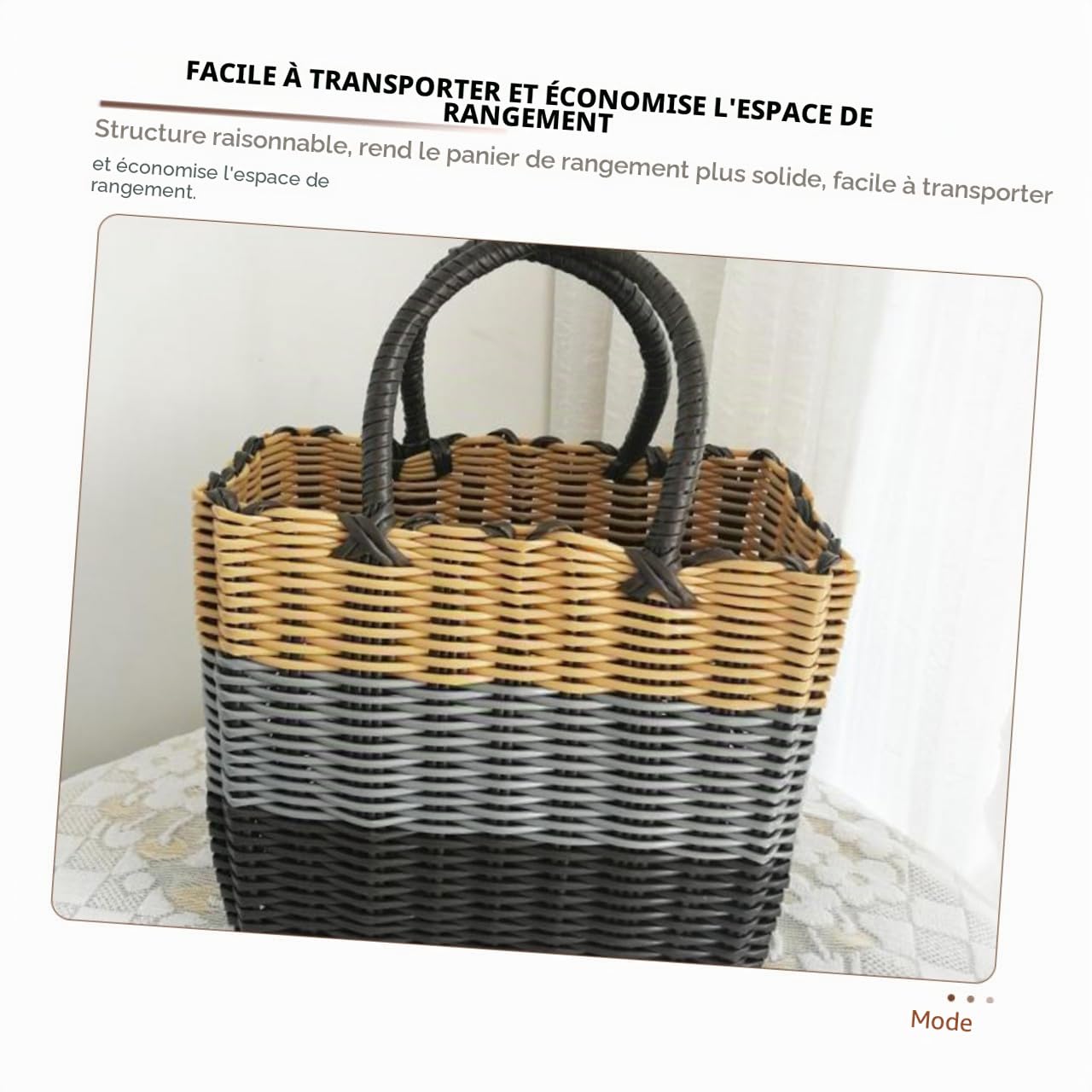 Panier à provisions en plastique avec poignée en plastique tissé Panier de transport Panier de plage Panier de rangement pour légumes, fruits, jouets, pique-, shopping en plein air