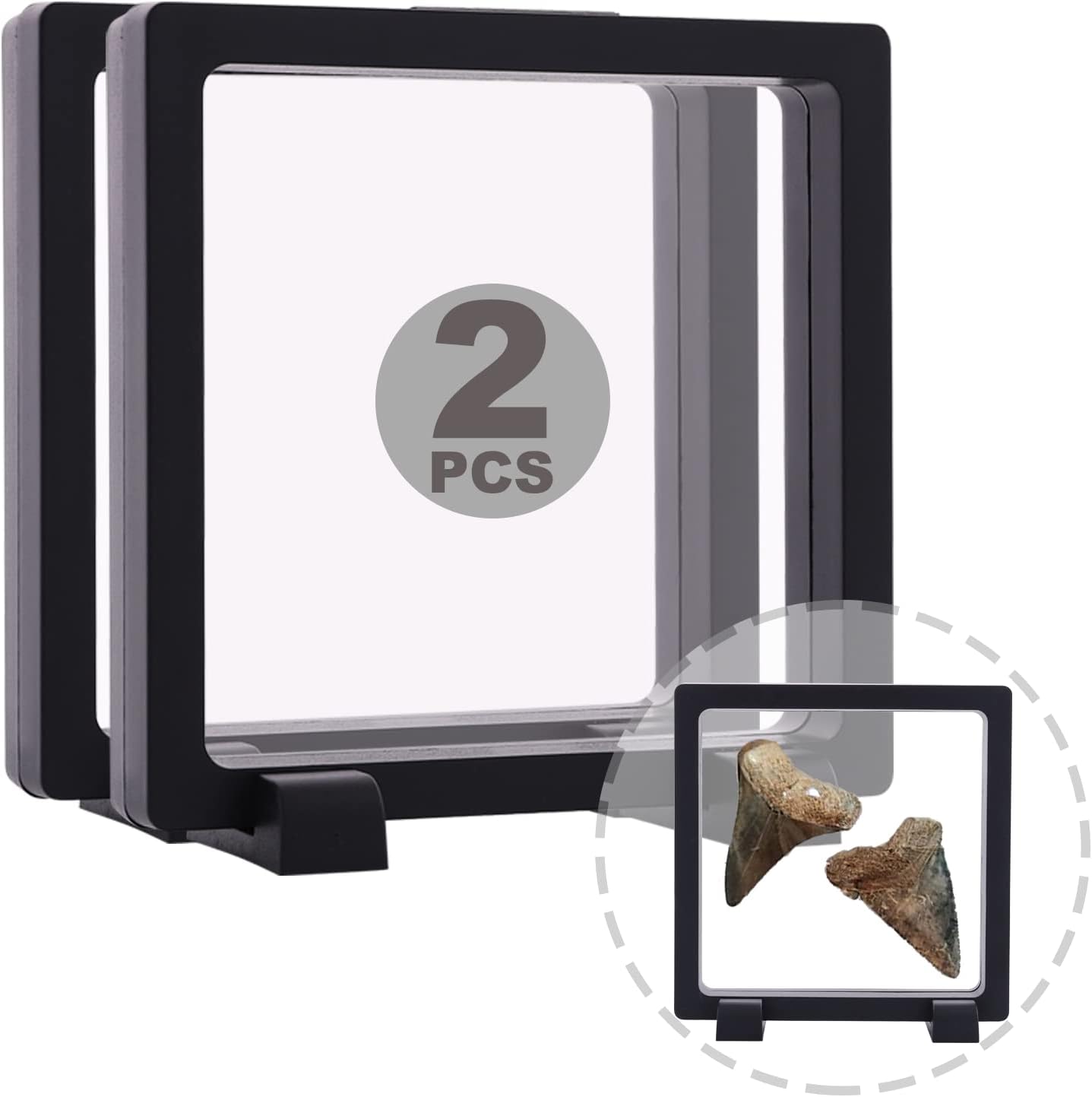2 Set 5.5 Inch 3D Floating Display Frame Case for Jewelry, YITOU Challenge Coin Display Frame Display Stands Case Holder for Fossil, Rock, Gemstones, Megladon Tooth, Specimens, Floating Frame Case