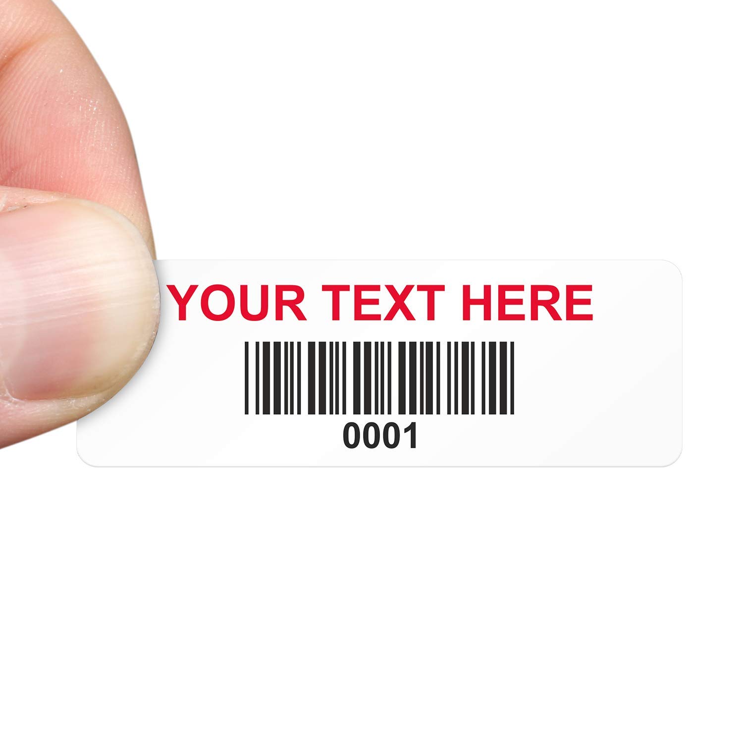 MyAssetTag "Add Your Text Here" Custom Asset Label/Tag with Barcode | 1.9" x 0.65" Vinyl, Pack of 500