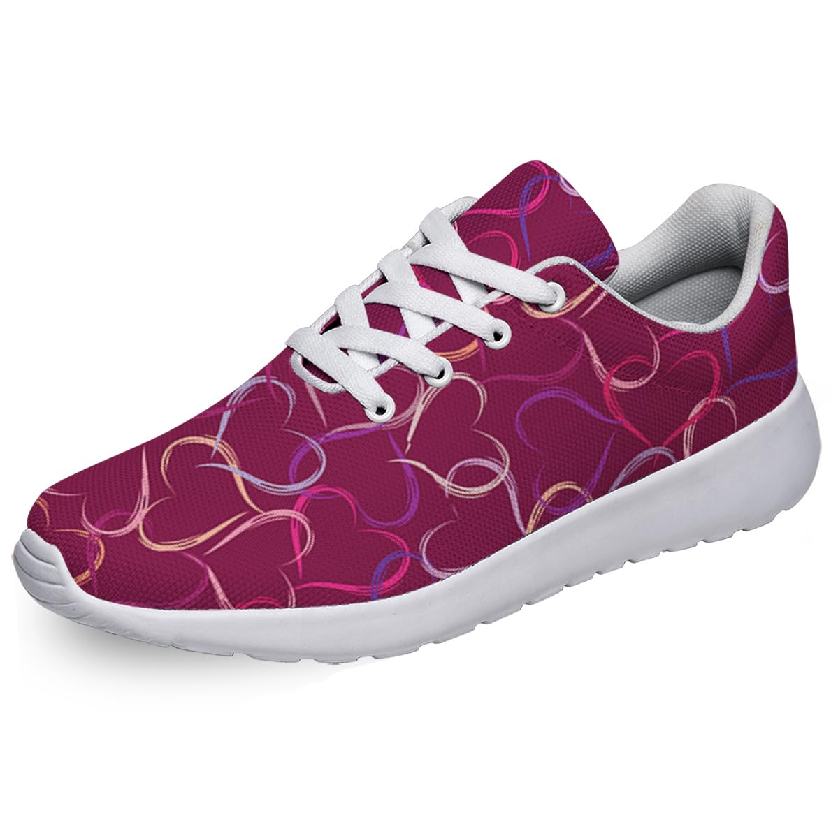 Women Men Doodle Hearts Shoes Personalited 3D Print Running Shoes Athletic Tennis Sneakers White Size 10.5