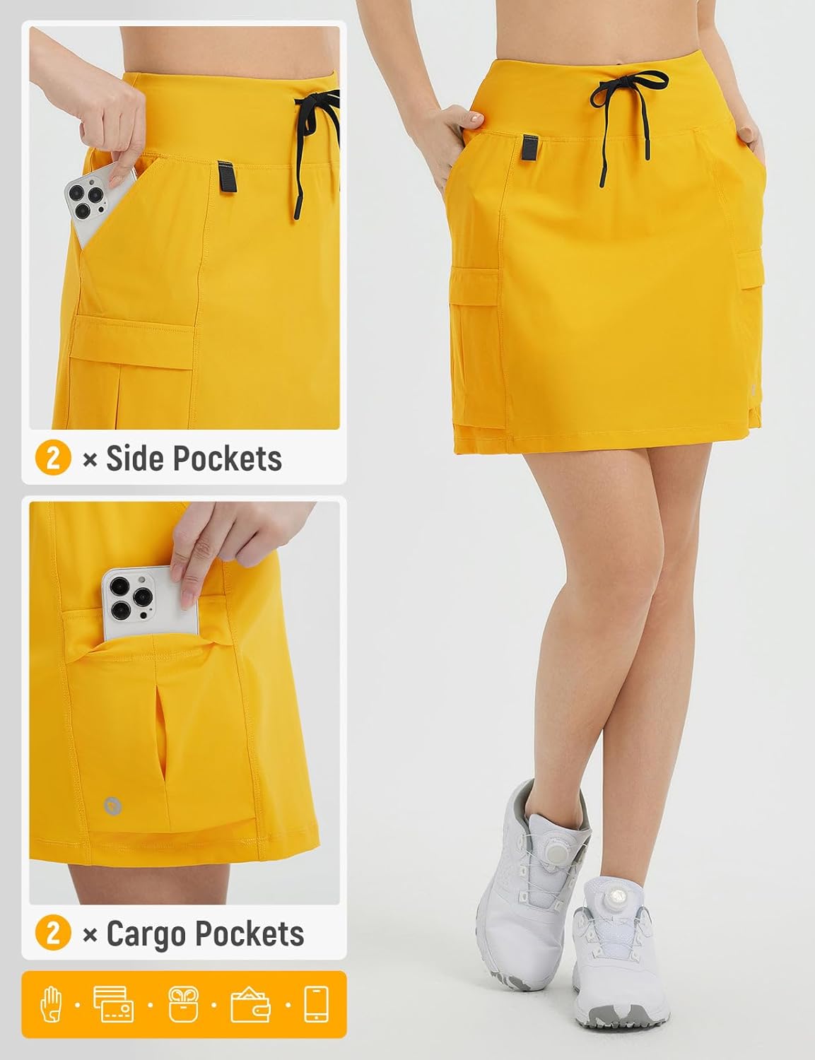 baleaf Women's 16" Hiking Cargo Skort Skirt High Waisted with Pockets Golf Workout UPF 50+ Sun Protection Quick Dry - Image 3