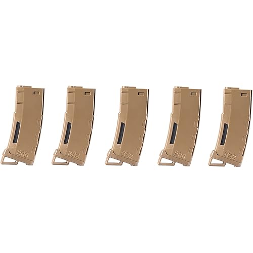 Lancer Tactical Airsoft M4 M16 Series Polymer 130 Round Transparent Window High Speed Mid-Cap Airsoft Magazine- Pack of 5